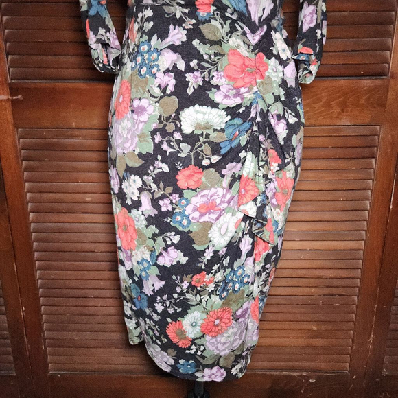 Rebecca Taylor Lua Black Floral Jersey Ruched Dresz - Picture 5 of 12